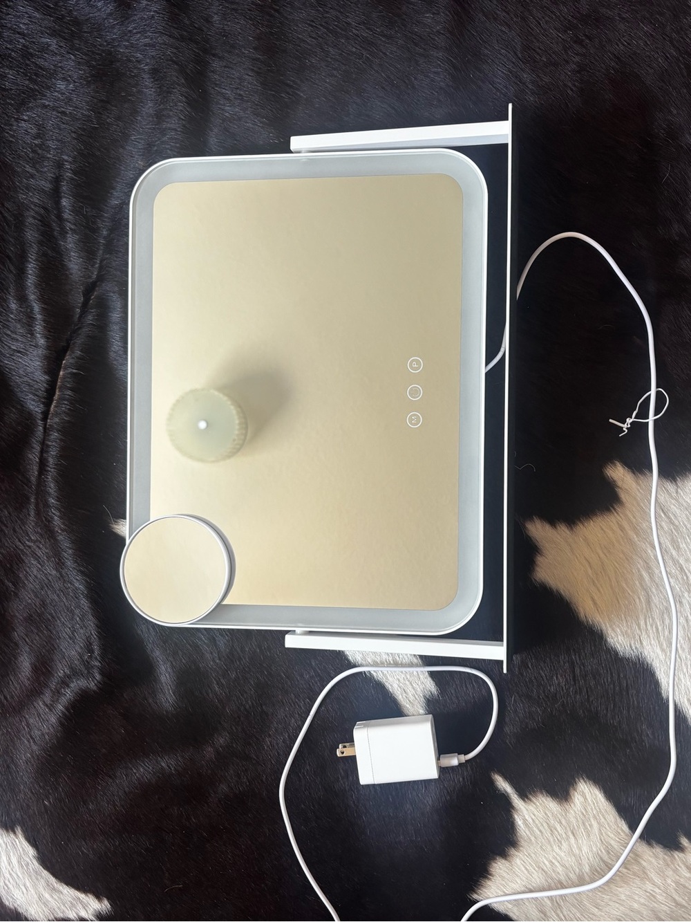 Gold LED Makeup Mirror with Touch Controls and Built-in Magnifier